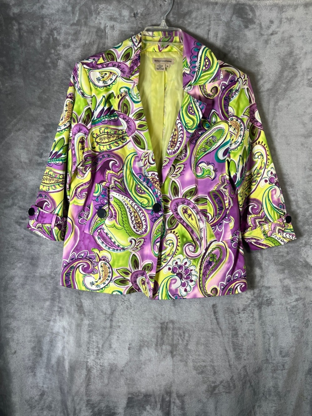 Vince Camuto Lime & Purple Paisley Crop Bomber Jacket